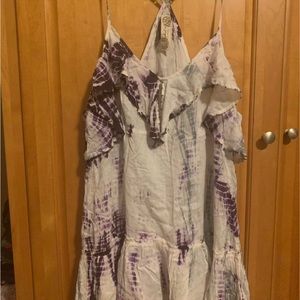 FREE PEOPLE women's Lrg tie-dye halter boho top purple ruffles